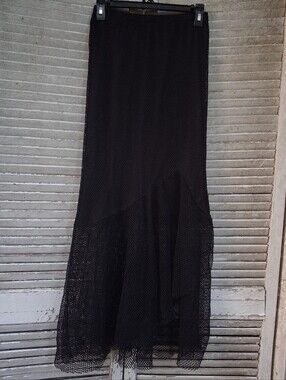 Charlotte Russe Black Sheer Mesh Fishnet Maxi Skirt Size S Ruffle Hem Boho